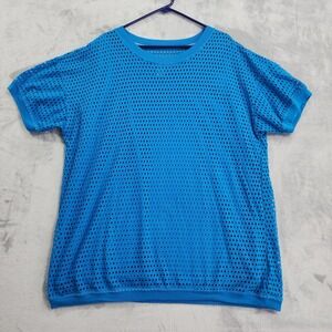 Vintage Extra Point Shirt Womens 1X Blue Mesh Layered Short Sleeve Tee Tank Crew